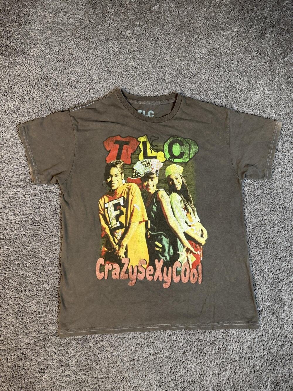 TLC Shirt Mens Medium Brown CrazySexyCool Graphic Music Logo Tagless Tee